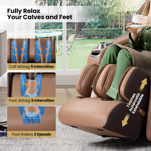 Enjoyment 30-2024 SL Track 4D Full Body Massage Chair Zero Gravity Electric Shiatsu Massage Recliner with Airbags-Brown