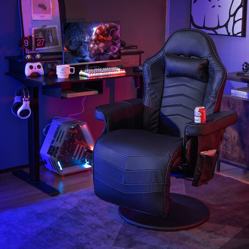 Costway Massage Video Gaming Recliner Chair with Adjustable Height-Black