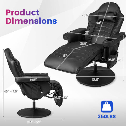 Costway Massage Video Gaming Recliner Chair with Adjustable Height-Black